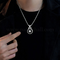 304 Stainless Steel Flat Round Pendant Necklaces for Unisex&nbsp;WG121E7-01