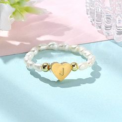 Natural Freshwater Pearl & 304 Stainless Steel Bead Finger Rings&nbsp;RJEW-FS00001-10