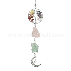 Wire Wrapped Natural Rose Quartz & Green Aventurine Pouch Pendant Deorations&nbsp;HJEW-JM01297-02