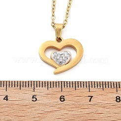 304 Stainless Steel Crystal Rhinestone Heart Pendant Cable Chain Necklaces for Women&nbsp;NJEW-Z056-01D-G
