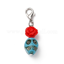 Skull Synthetic Turquoise & Resin Rose Pendant Decorations&nbsp;HJEW-JM03999