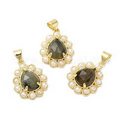 Ion Plating(IP) Natural Mixed Gemstone Teardrop with Plastic Pearl Beaded Pendant&nbsp;G-E599-01G