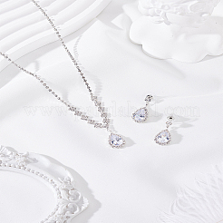 Brass Rhinestone Pendant Necklace & Stud Earring Sets&nbsp;SJEW-LP0001-51B
