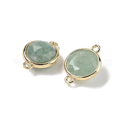Brass Pave Natural Green Aventurine Faceted Flat Round Connector Charms&nbsp;G-U028-04G-08