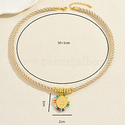 Bohemian Woven Rope Brass Oval with Virgin Pendant Necklaces for Casual Vacation Party Wear&nbsp;UJ3910