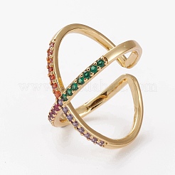 Brass Micro Pave Cubic Zirconia Cuff Rings&nbsp;RJEW-C101-13G