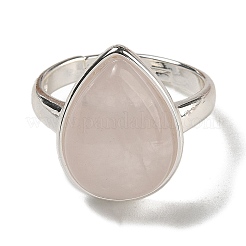 Natural Rose Quartz Teardrop Adjustable Rings&nbsp;RJEW-K371-08S-14