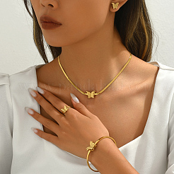 Stainless Steel Butterfly Bangle & Earrings & Necklaces & Rings Sets for Women&nbsp;RG3156