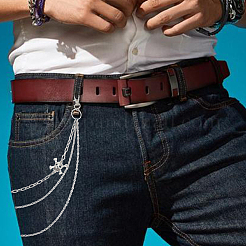 304 Stainless Steel Skull 3 Layer Chain Belts for Jeans Pants&nbsp;HJEW-DR00159