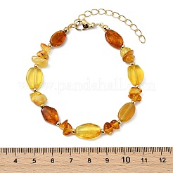 Natural Amber & Brass Beaded Bracelets for Women&nbsp;BJEW-JB13697