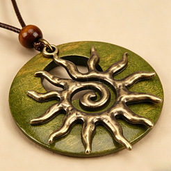 Wood Ring Brass Sun Pendant Adjustable Waxed Cord Necklaces&nbsp;WG3036C-01