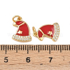 Christmas Brass Micro Pave Cubic Zirconia Enamel Charms&nbsp;KK-L255-19G-10