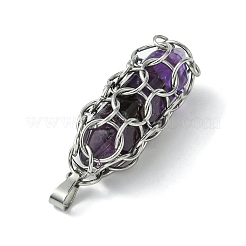 Natural Mixed Stone Stainless Steel Ring Wrapped Pointed Pendants&nbsp;PALLOY-JF02496-02