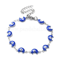 Moon with Evil Eye Enamel Link Chain Bracelet&nbsp;BJEW-G683-01P