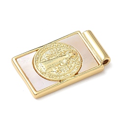 Brass Pave Natural White Shell Religion Rectangle Pendants&nbsp;KK-Q068-32B-G