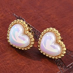 304 Stainless Steel Shell Heart Stud Earrings for Women&nbsp;EJEW-Z095-02G