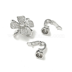 Rack Plating Flower Brass Pave Clear Cubic Zirconia Fold Over Clasps&nbsp;KK-E080-01P
