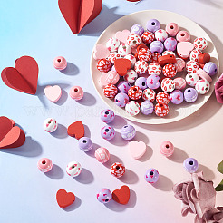 80Pcs 8 Styles Valentine's Day Printed Wood Beads&nbsp;WOOD-TA0003-01