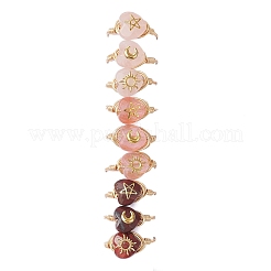 Brass & Cherry Quartz Rose Quartz Natural Red Rainbow Jasper Finger Rings for Women&nbsp;RJEW-JR00872