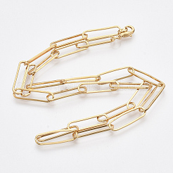 Brass Flat Oval Paperclip Chain Necklace Making&nbsp;MAK-S072-08A-G