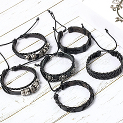 6Pcs 6 Styles PU Imitation Leather Braided Bracelets&nbsp;BJEW-CL0001-52