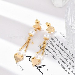 Brass ABS Plastic Pearl Dangle Stud Earrings&nbsp;EJEW-U040-16G