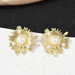Brass ABS Imitation Pearl Stud Earrings&nbsp;EJEW-M082-06G