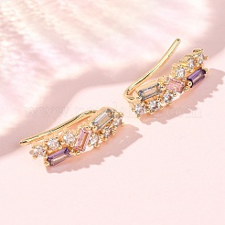 Brass Pave Cubic Zirconia Stud Crawler Earrings&nbsp;KK-CBAA351-23G-02