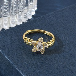 Adjustable Brass Micro Pave Clear Cubic Zirconia Finger Rings&nbsp;RJEW-H268-03G