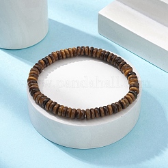 Natural Tiger Eye Disc Beaded Stretch Bracelets&nbsp;BJEW-JB09515-01