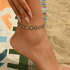 Bohemian Daisy Alloy Enamel Link Chain Anklets&nbsp;FS-WG6AE8E-02