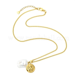 Natural Baroque Keshi Pearl Rectangle & 304 Stainless Steel Angel Coin Pendant Curb Chain Necklaces for Women&nbsp;NJEW-JN06054