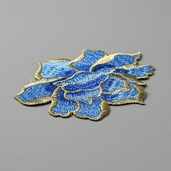 Peony Pattern Polyester Computerized Embroidery Cloth Sew on Appliques&nbsp;PATC-WH0001-105