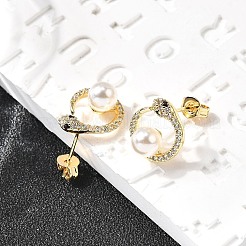 Snake with Round Brass Micro Pave Clear Cubic Zirconia Stud Earrings&nbsp;EJEW-C154-10G