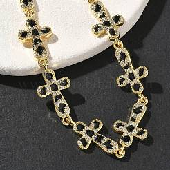 Brass Enamel Micro Pave Clear Cubic Zirconia Cross Link Chain Bracelets for Women&nbsp;BJEW-G764-02G