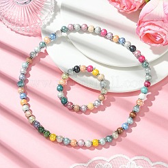 Children's Day Gift Dyed Drum Wood Beaded Kids Necklaces & Stretch Bracelets Jewelry Sets&nbsp;SJEW-JS00859