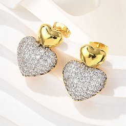 Brass Micro Pave Clear Cubic Zirconia Stud Earrings&nbsp;EJEW-F359-03G-01