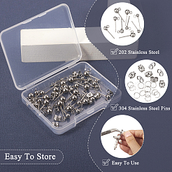 90Pcs 3 Size 202 Stainless Steel Ball Stud Earring Findings&nbsp;STAS-TA0002-22