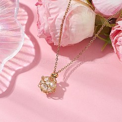 Round Shell Pearl Macrame Pouch Pendant Necklaces&nbsp;NJEW-JN04955-01