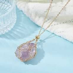 Brass Chains Macrame Pouch Empty Stone Holder for Pendant Necklaces Making&nbsp;NJEW-JN04475-03