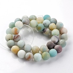 Frosted Natural Flower Amazonite Round Beads Strands&nbsp;G-E330-10mm-01