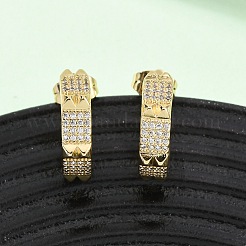 Brass Micro Pave Cubic Zirconia C-Shaped Stud Earrings&nbsp;EJEW-B153-11G
