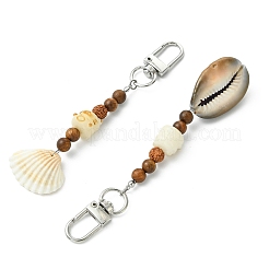 4Pcs 4 Styles Natural Shell & Sandalwood & Rudraksha Beads Cat Pendant Decorations&nbsp;HJEW-TA00461