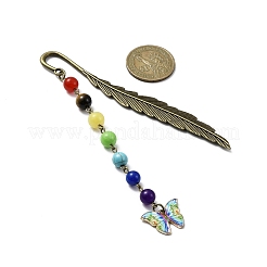 Butterfly Alloy Enamel Pendant Bookmark with Chakra Gemstone Bead&nbsp;AJEW-JK00253