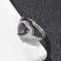 Brass & Purple Heart Cubic Zirconia Finger Rings for Women&nbsp;CU-CBA7E55-14P
