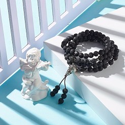 Natural Lava Rock & Cubic Zirconia Beaded Necklace&nbsp;NJEW-JN03760