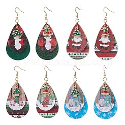 4 Pairs Christmas Theme PU Leather Teardrop Dangle Earrings&nbsp;EJEW-JE06549