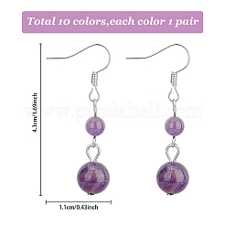 10 Pairs 10 Style Natural Mixed Gemstone Round Beaded Dangle Earrings&nbsp;EJEW-AN0002-06