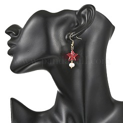 Glass & Natural Freshwater Pearl & 304 Stainless Steel Dangle Earrings&nbsp;EJEW-JE07365