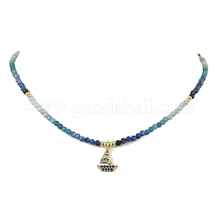 Gradient Color Brass Micro Pave Cubic Zirconia Sailboat Pendant Natural Apatite & Kyanite & Amazonite & Pearl Beaded Necklaces for Women&nbsp;NJEW-JN06242